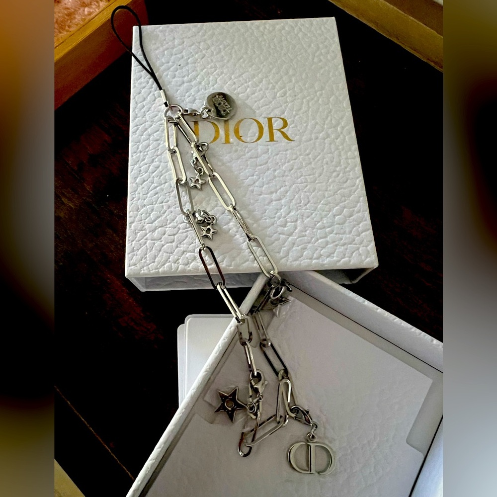NEW Christian Dior Novelty Silver Star Strap Key Chain Charm Phone Accessories